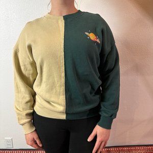 BP. Space Color Block Women's Cotton Sweatshirt Jupiter Medium Green Cream
